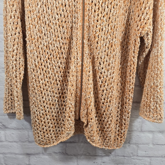 W Sundance Orange Open Knit Full Zip Sweater Jacket Size L Hooded Crochet Slouch - Picture 3 of 10